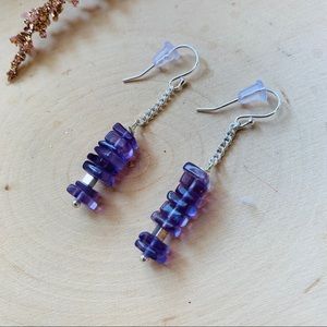 Amethyst Gemstone Crystal Purple Silver Earrings